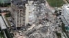 An aerial view showing a partially collapsed building in Surfside near Miami Beach, Florida, U.S., June 24, 2021